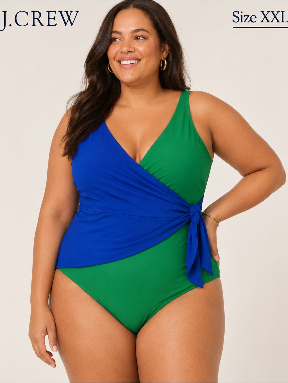 J. Crew Colorblock One Piece Swimsuit XXL Blue Green Twist Front Wide Strap